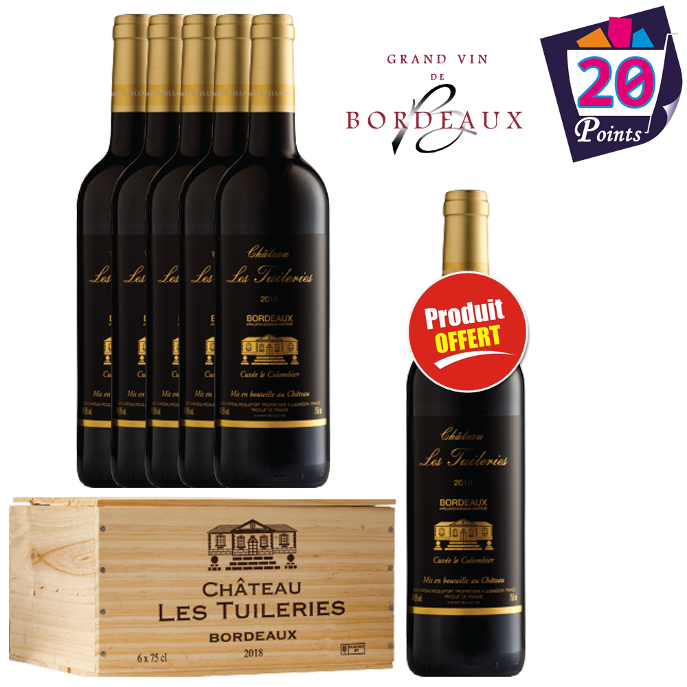 Château les Tuileries 2018 Bordeaux Caisse Bois 5+1 GRATUITE