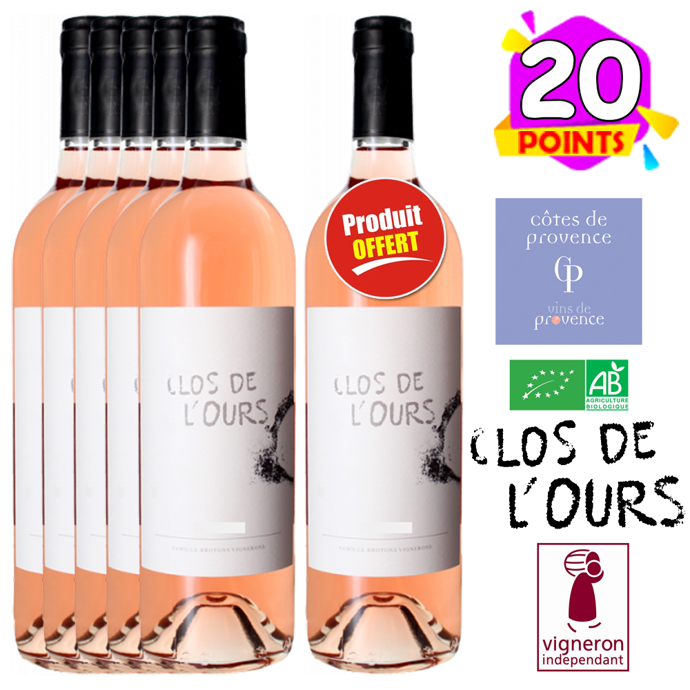 Clos de l'Ours BIO 2021 Côtes de Provence 5+1 GRATUITE